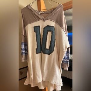 We The Free Brown and Cream Long Sleeve with Blue Accents